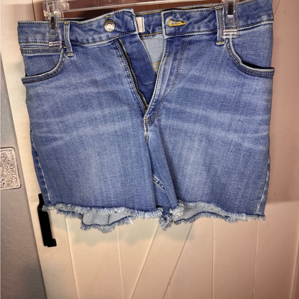 Blue Denim Frayed Hem Shorts